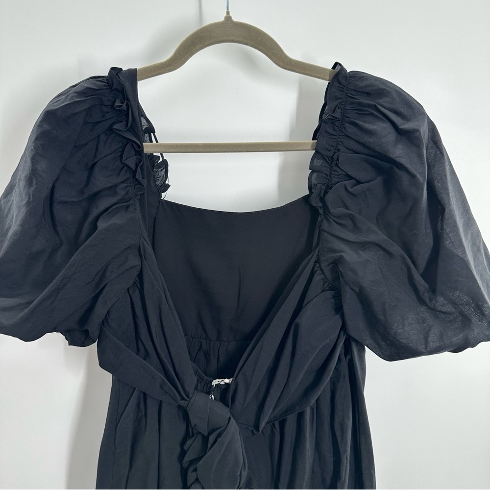 NWT Moon River Ruffle Square Neck Puff Sleeve Tie Back Cut-Out Mini Dress - Picture 6 of 11